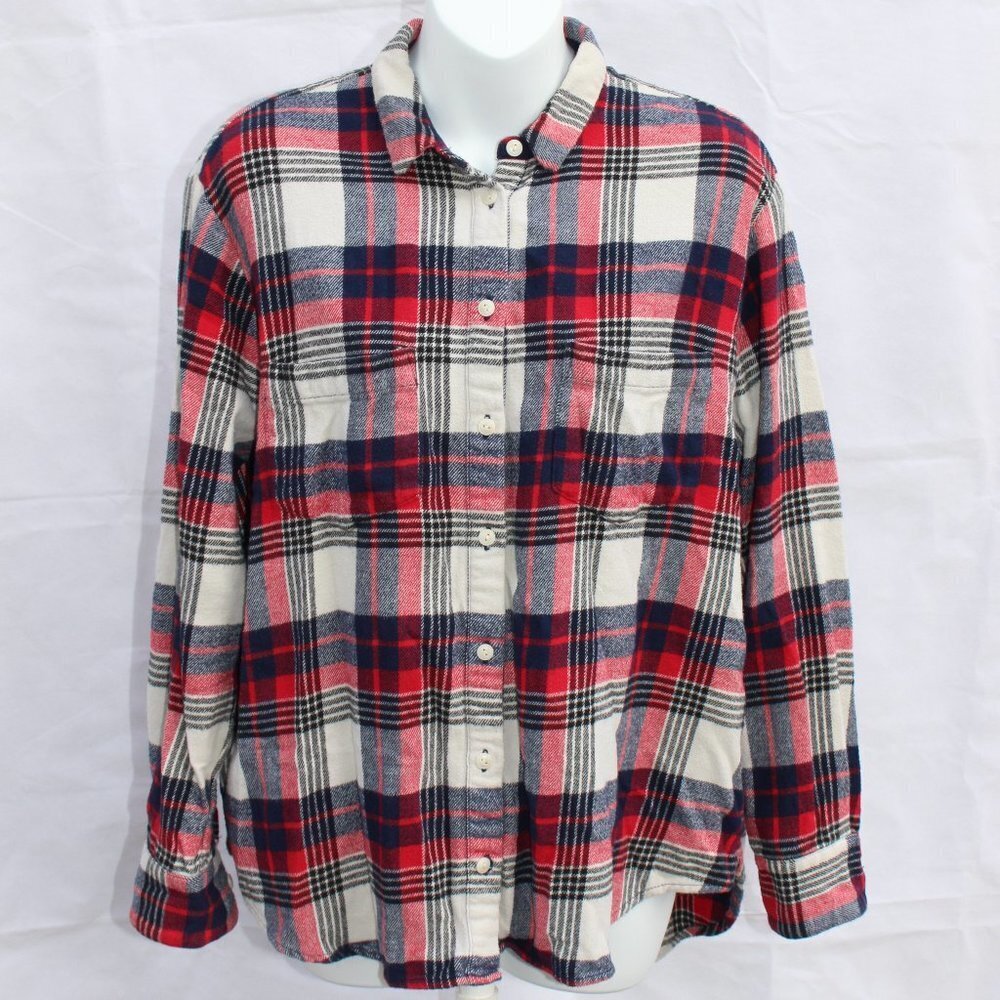 Madewell Womens Ex-Boyfriend Button Down Baker Plaid Shirt Red Blue Size Small